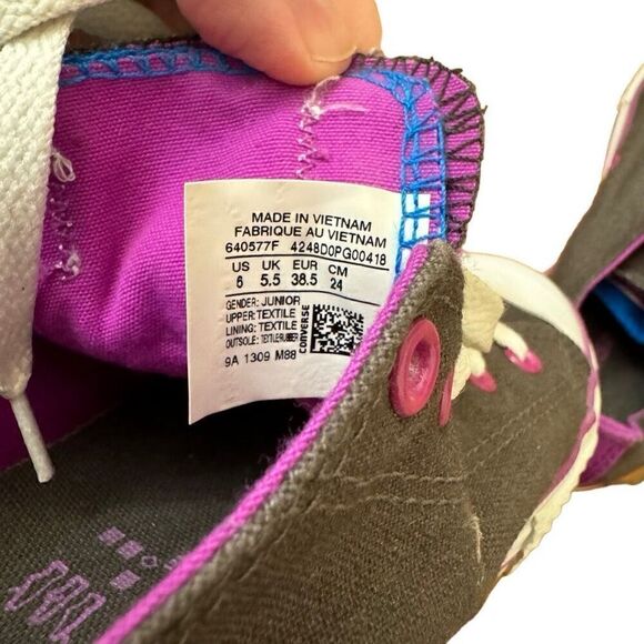 Converse Double Tongue Allstar Canvas Sneakers Purple Blue Youth 6 = Women’s 8.5 - Picture 8 of 9